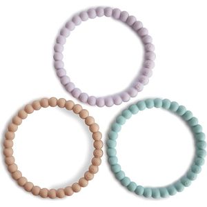 Mushie Pearl Teething Bracelet bijtring Lilac/Cyan/Soft Peach 3 st