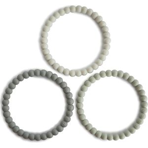 Mushie Pearl Teething Bracelet bijtring Green Tea/Cool Gray/Sea Salt 3 st