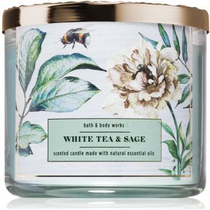 Bath & Body Works White Tea & Sage geurkaars met Essentiele Olieën 411 gr