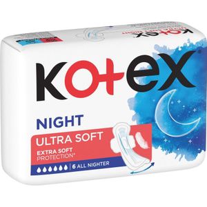 Kotex - Ultra Soft Night - Maandverband - 6 Stuks - Maximaal Comfort
