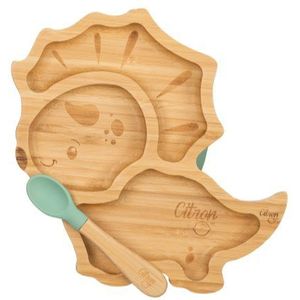 Citron Bamboo Plate bord met vakjes met een lepeltje Blue 4m+ 1 st