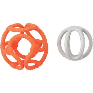 NATTOU Teether Silicone Ball 2 in 1 bijtring Orange / Grey 4 m+ 2 st