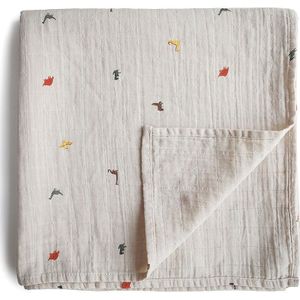 Mushie Muslin Swaddle Blanket Organic Cotton inbakerdoek Dinosaurs 120cm x 120cm 1 st