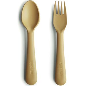 Mushie Fork and Spoon Set bestek Mustard 2 st