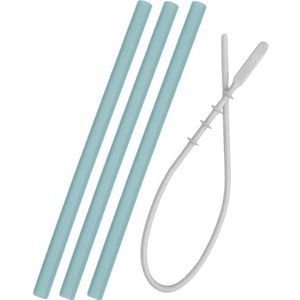 Minikoioi Flexi Straw with Cleaning Brush siliconen rietje met Borstel Aqua Green 3 st