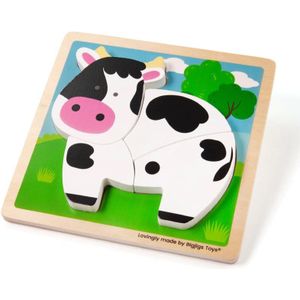 Bigjigs Toys Chunky Lift-Out Puzzle Cow activity vormenstoof van hout 12 m+ 1 st