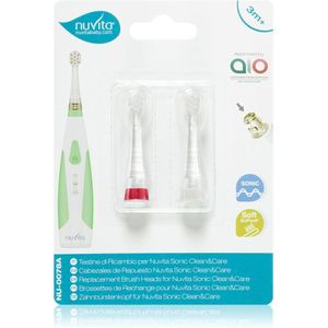 Nuvita Sonic Clean&Care Replacement Brush Heads Vervangende Opzetstuk voor Sonische Batterij Tandenborstel voor baby’s Sonic Clean&Care Small Red/White 3 m+ 2 st