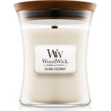 Woodwick Island Coconut geurkaars met een houten lont 275 gr