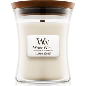 Woodwick Island Coconut geurkaars met een houten lont 275 gr