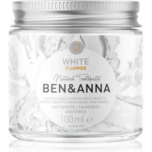 BEN&ANNA Natural Toothpaste White Fluoride tandpasta in een glazen pot met Fluoride 100 ml