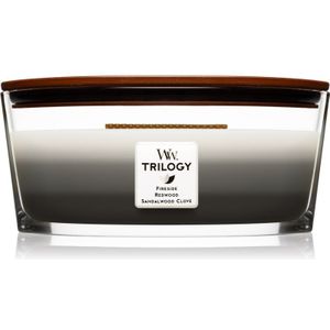 Woodwick Trilogy Warm Woods geurkaars met een houten lont (hearthwick) 453.6 g