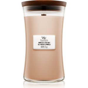 Woodwick Vanilla & Sea Salt geurkaars met een houten lont 609.5 gr