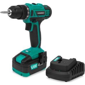 VONROC Accuboormachine 20V – 19 schroefstanden + boorstand - Incl. 2 bits - Incl. 4.0Ah Accu en snellader