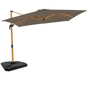 Zweefparasol Pisogne 300x300cm – Premium parasol – houtlook - Taupe | Incl. 4 vulbare tegels