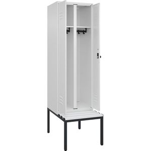 C+P Multifunctionele kledingkast Classic PLUS met zitbank, 1 compartiment, verkeerswit, b = 600 mm, veiligheidsdraaigrendel, ondergebouwd, kunststof