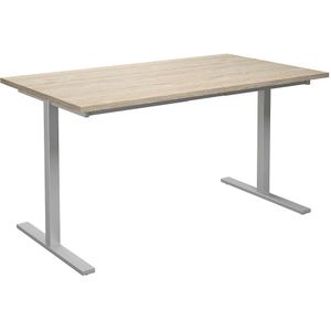 Multifunctionele tafel DUO-T, recht blad, b x d = 1400 x 800 mm, eikenhout, zilverkleurig