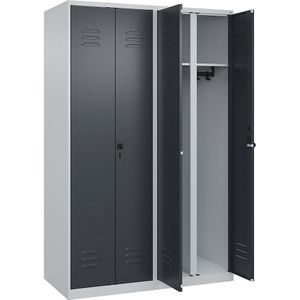 C+P Multifunctionele kledingkast Classic PLUS, 2 compartimenten, lichtgrijs / grijs, h x b = 1850 x 1200 mm, met voetdoppen, draaigrendel