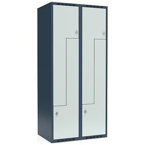 Z-lockerkast Fydor, 2 compartimenten, blauwgrijs / lichtgrijs, b = 800 mm, 2 compartimenten, platte bovenkant, hangslot