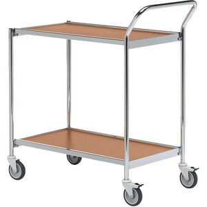 HelgeNyberg Tafelwagen, 2 etages, l x b = 1000 x 420 mm, chroom/beukenhout, vanaf 5 stuks