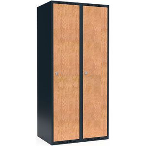 Lockerkast Fydor, 2 compartimenten, grijs / eikenhout, b = 800 mm, 2 compartimenten, platte bovenkant, hangslot