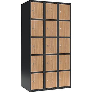 Vijfvoudige locker Fydor, 3 compartimenten, grijs / eikenhout, b = 900 mm, 3 compartimenten, platte bovenkant, cilinderslot