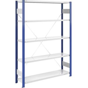 eurokraft pro Magazijn-inhaakstelling, stellingstaander blauw, h x b = 2000 x 1300 mm, legbord lichtgrijs, basisstelling, diepte 400 mm