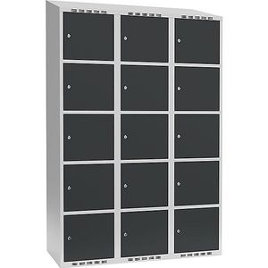 Vijfvoudige locker Fydor, 3 compartimenten, lichtgrijs / grijs, b = 1200 mm, 3 compartimenten, schuine bovenkant, cilinderslot