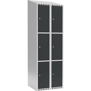 Drievoudige locker Fydor, 2 compartimenten, lichtgrijs / grijs, b = 600 mm, 2 compartimenten, schuine bovenkant, cilinderslot