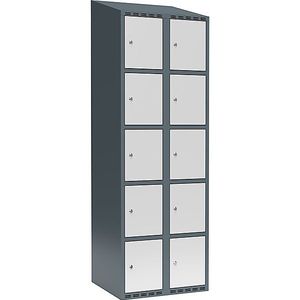 Vijfvoudige locker Fydor, 2 compartimenten, blauwgrijs / lichtgrijs, b = 600 mm, 2 compartimenten, schuine bovenkant, cilinderslot