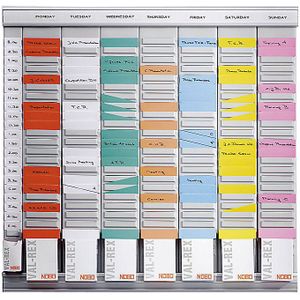 T-kaartplanbord, weekplanner, 7 modules met elk 24 sleuven, met 800 T-kaarten in 8 kleuren