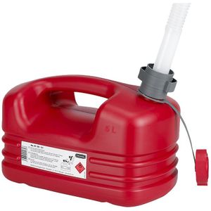 PRESSOL Kunststof brandstof jerrycan, flexibele tuit, inhoud 5 l, VE = 5 stuks, rood