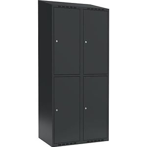 Lockerkast met twee verdiepingen Fydor, 2 compartimenten, grijs, b = 800 mm, 2 compartimenten, schuine bovenkant, cilinderslot