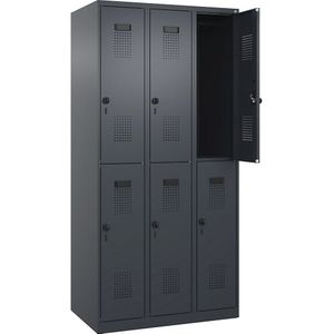 C+P Lockerkast met twee verdiepingen Evolo PLUS, 3 compartimenten, grijs, b = 900 mm, met voetdoppen, draaigrendel