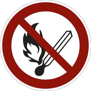 Verbodsbord, vuur, open licht en roken verboden, VE = 10 stuks, folie, Ø 100 mm