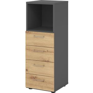 eurokraft pro Stellingkast, 1 vak open / 4 laden, grafiet / eikenhout met noesten
