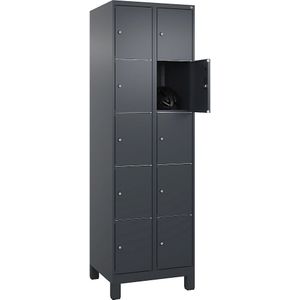 C+P Vijfvoudige locker Classic PLUS, 2 compartimenten, grijs, b = 600 mm, 10 vakken, met voeten