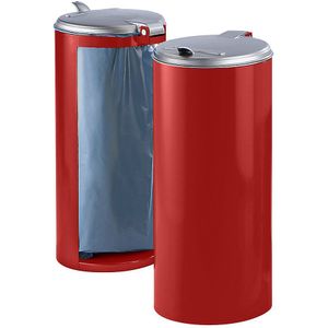 VAR Plaatstalen afvalbak, voor inhoud 120 l, front gesloten, rood met zilverkleurig kunststof deksel