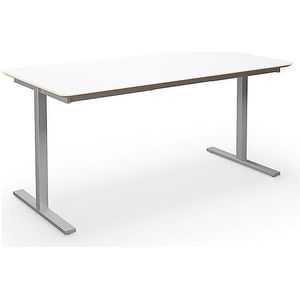 Multifunctionele tafel DUO-T Trend, recht blad, afgeronde hoeken, diepte 800 mm, breedte 1400 mm, wit, zilverkleurig