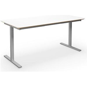 Multifunctionele tafel DUO-T Trend, recht blad, afgeronde hoeken, b x d = 1400 x 800 mm, wit, zilver