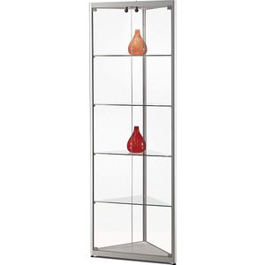 Vitrine met LED-plafondspot, 1 x 5 W, hoogte 2000 mm, b x d = 500 x 500 mm, hoekvitrine