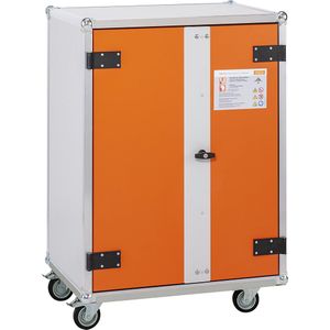 CEMO Veilige acculaadkast BASIC, met wielen, hoogte 1150 mm, 230 V, oranje/grijs