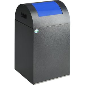 VAR Zelfdovende afvalbak voor kringloopmateriaal, inhoud 43 l, h x b x d = 600 x 320 x 320 mm, antiekzilver, klep blauw