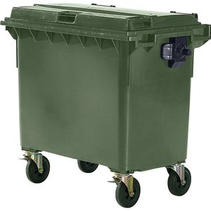 Afvalcontainer van kunststof, DIN EN 840, inhoud 660 l, b x h x d = 1360 x 1235 x 765 mm, groen, vanaf 5 stuks