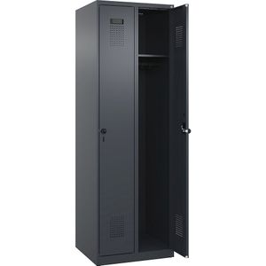 C+P Lockerkast Evolo PLUS, 2 compartimenten, grijs, b = 600 mm, met voetdoppen, draaigrendel