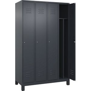 C+P Multifunctionele lockerkast Classic PLUS, smal, 4 compartimenten, scheidingswand ingekort, grijs, b = 1200 mm, met voeten, cilinderslot, scheidingswand in het midden