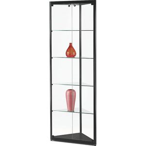 Vitrine, hoogte 1984 mm, zonder verlichting, b x d = 500 x 500 mm, hoekvitrine, zwart