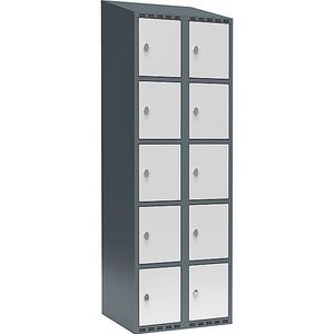 Vijfvoudige locker Fydor, 2 compartimenten, blauwgrijs / lichtgrijs, b = 600 mm, 2 compartimenten, schuine bovenkant, hangslot