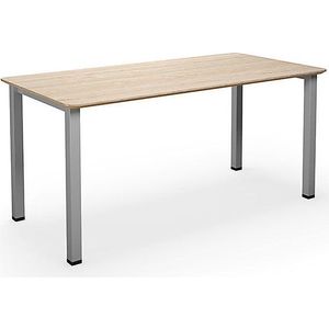 Multifunctionele tafel DUO-U Trend, recht blad, afgeronde hoeken, b x d = 1600 x 800 mm, eikenhout, zilverkleurig