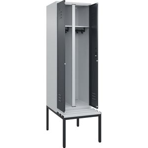 C+P Multifunctionele kledingkast Classic PLUS met zitbank, 1 compartiment, lichtgrijs / grijs, b = 600 mm, cilinderslot, ondergebouwd, kunststof