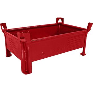 Heson Stapelbakken van plaatstaal, lage bouwvorm, dichte wanden, b x l = 500 x 800 mm, draagvermogen 500 kg, rood, vanaf 5 stuks